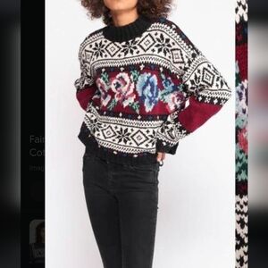 VTG 90s Casual Corner M Fair Isle Floral Chunky Knit Sweater Pullover Turtleneck